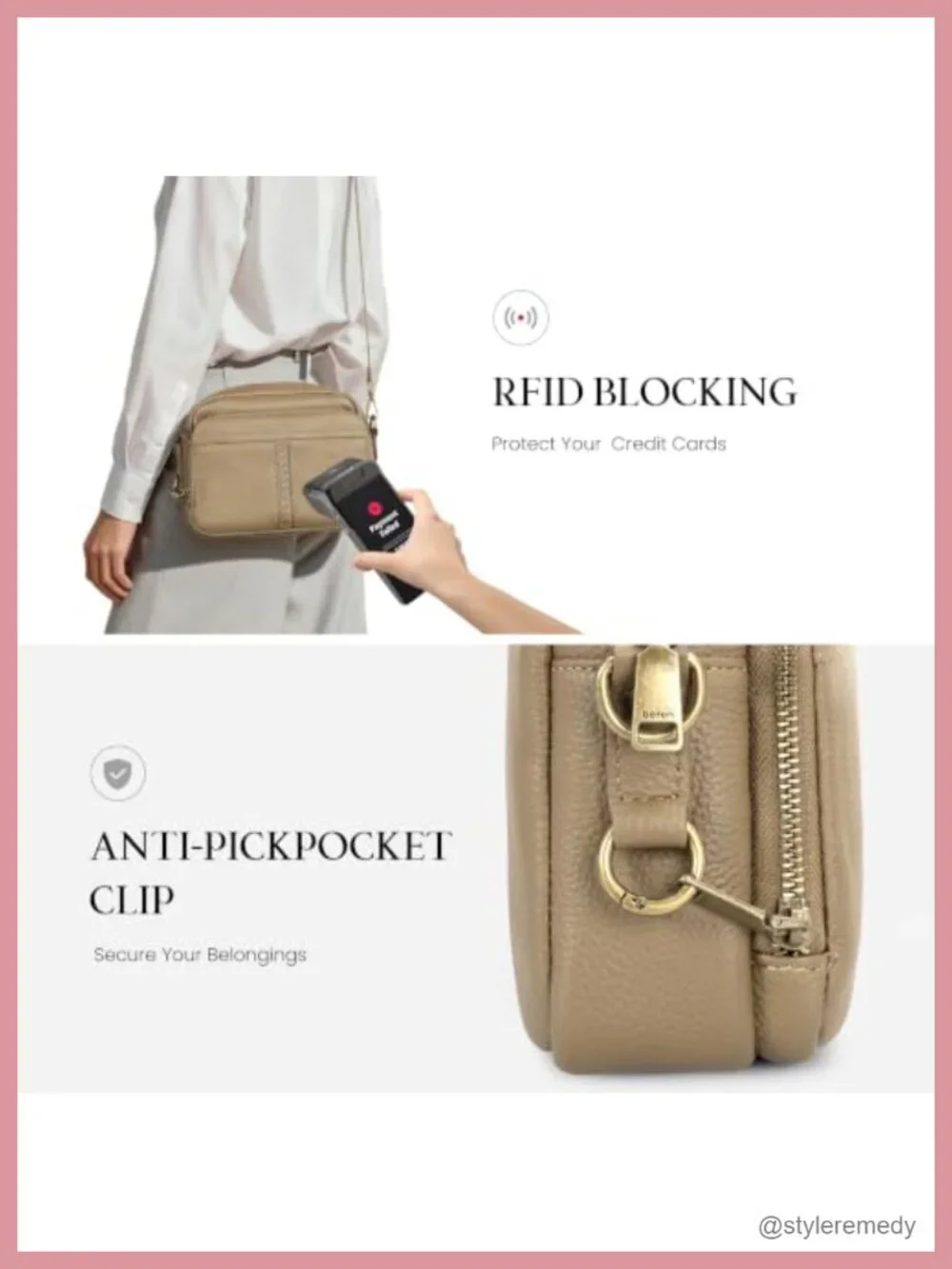 Genuine Leather Crossbody Bag for Women Anti-Theft RFID Wristlet Purse with